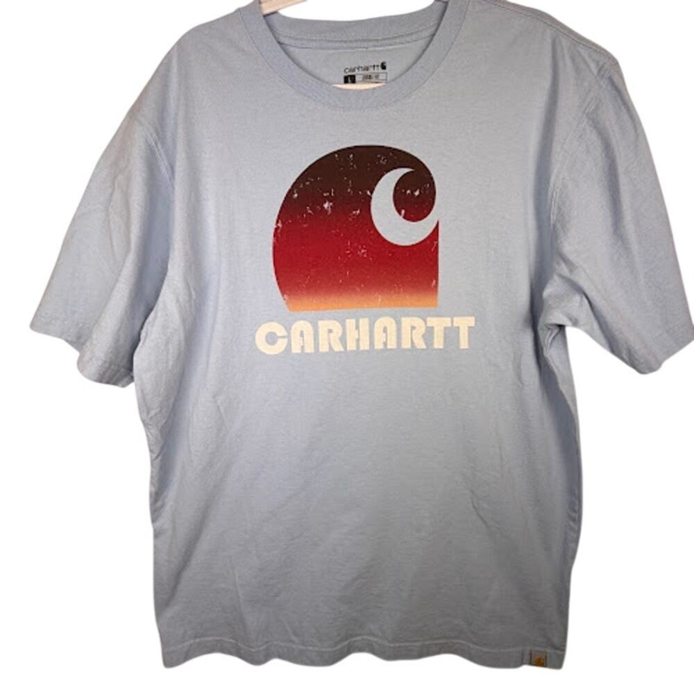 Carhartt Logo Graphic T-Shirt Light Blue Loose Fit Men’s‎ Large Tall